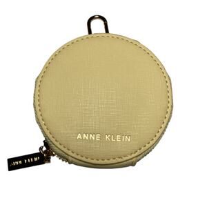 NEW Anne Klein Round Coin Purse Clip Cream Zip Close Pouch Swivel Clip